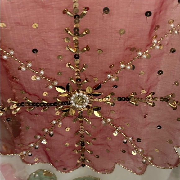 Organza Duppatta stole white painted floral full size. Pearl sequins work. NWOT - Picture 8 of 13